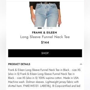 Frank & Eileen Black Funnel Neck Cropped Jersey Long Sleeve Tee